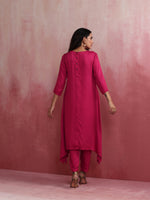 Thumbnail for trueBrowns Magenta Highlow Modal Kurta Set - Distacart