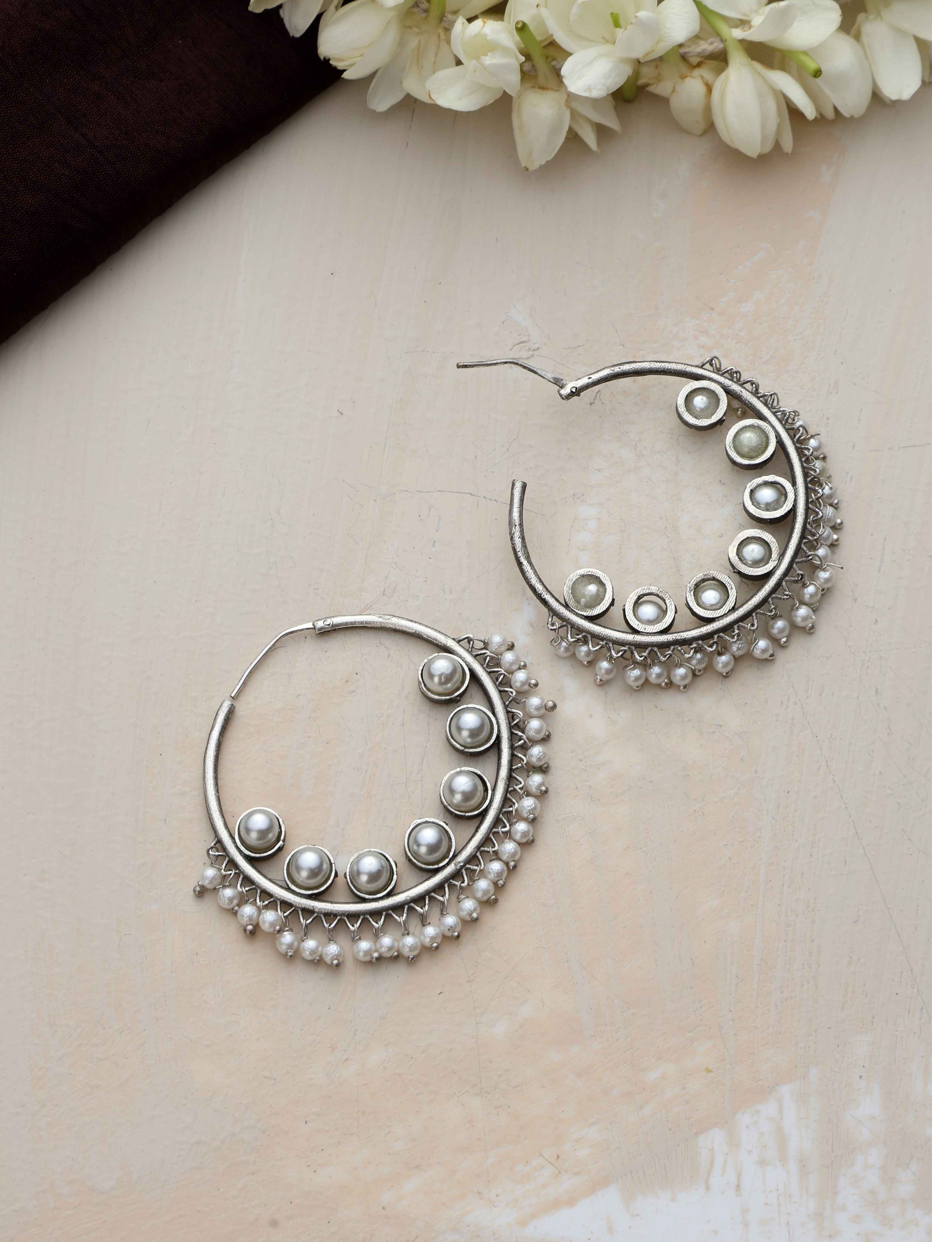 trueBrowns Silver Tone Pearl Hoop Earrings - Distacart