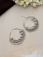 Thumbnail for trueBrowns Silver Tone Pearl Hoop Earrings - Distacart