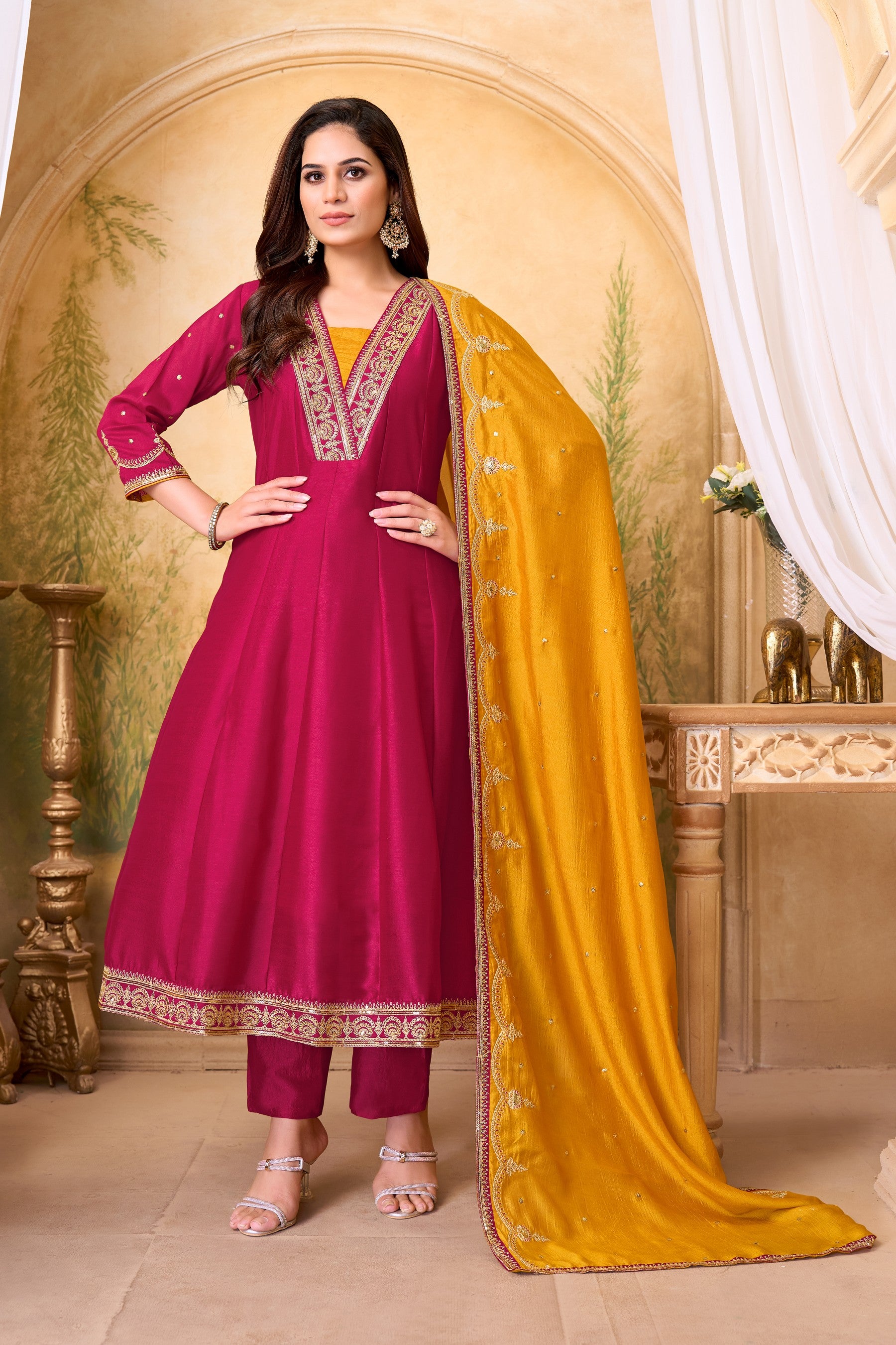 Anaita Pink Anarkali Readymade Suit with Embroidery Work - Dista