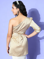 Thumbnail for InWeave One Shoulder Satin Top In Gold Colour