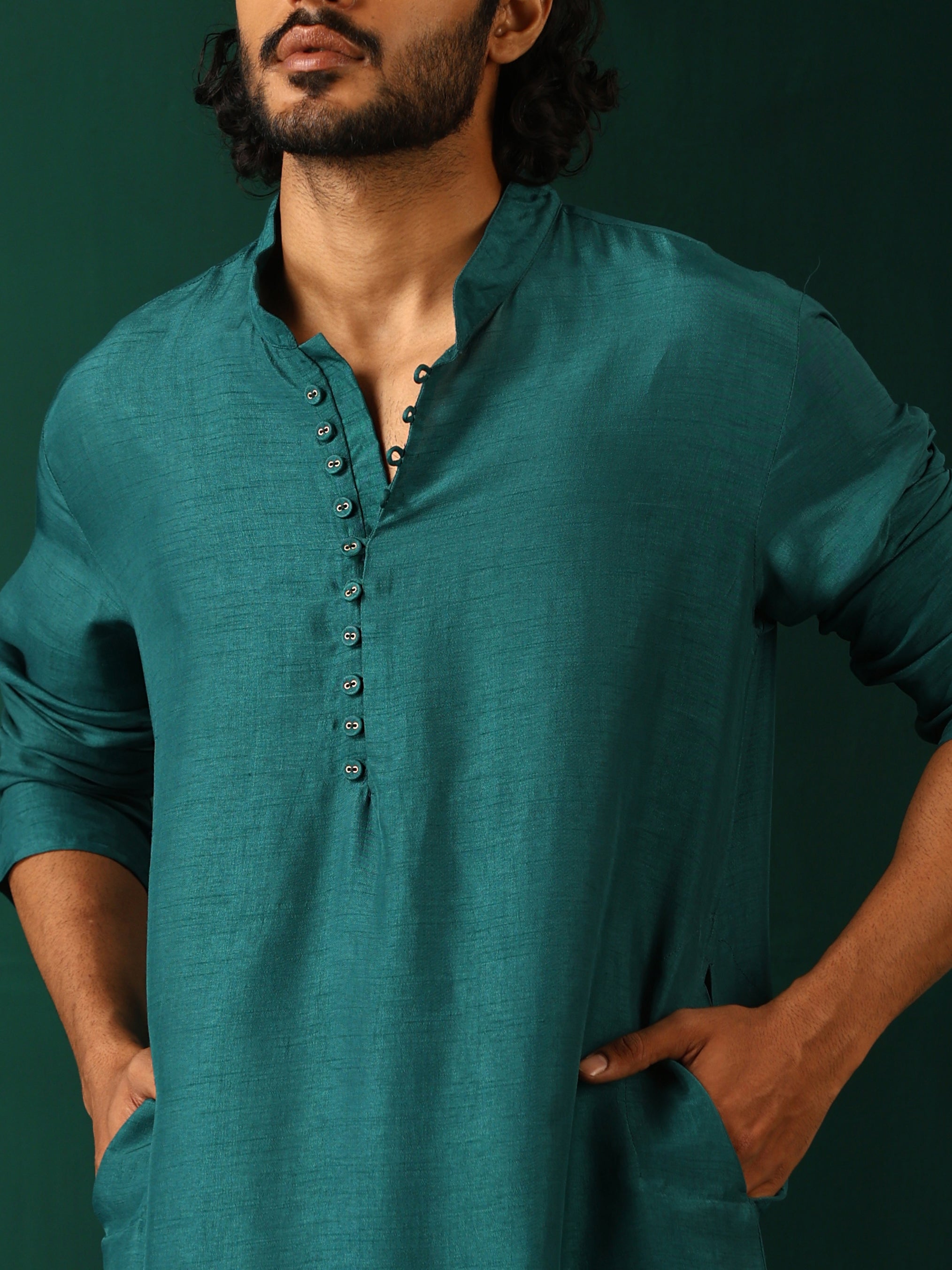 trueBrowns Men's Teal Silk Co-ord Set - Distacart