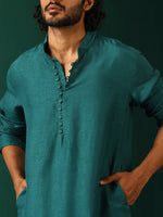 Thumbnail for trueBrowns Men's Teal Silk Co-ord Set - Distacart