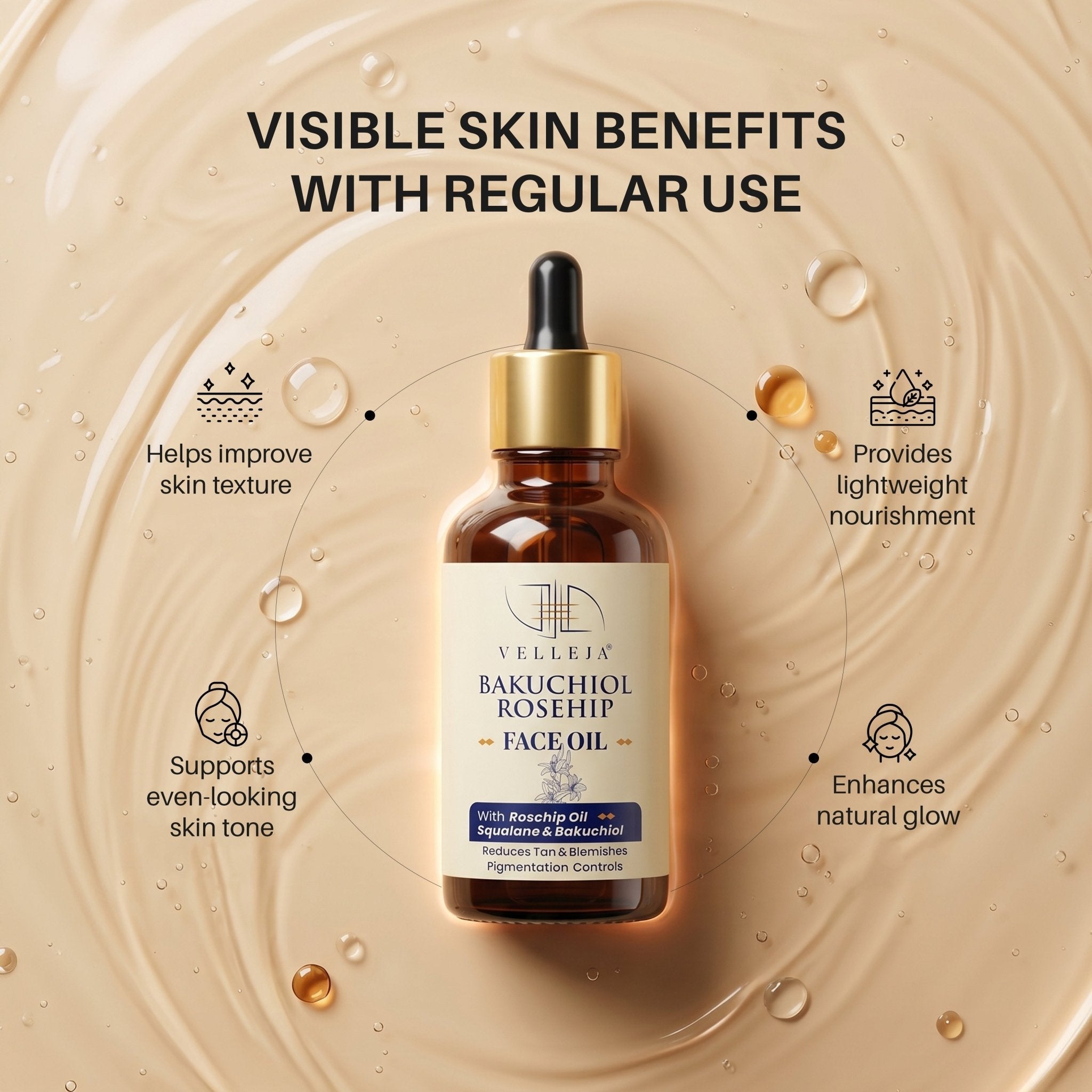 Velleja Bakuchiol Rosehip Face Oil with Squalane for Pigmentation & Dark Spots | Velleja - Dista