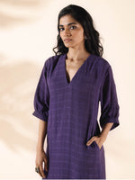 Thumbnail for trueBrowns Purple Cotton Dobby Slit Dress - Distacart