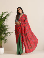 Thumbnail for trueBrowns Red Muslin Ikat Saree