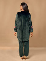 Thumbnail for trueBrowns Olive Green Velvet Embroidered Co-ord Set