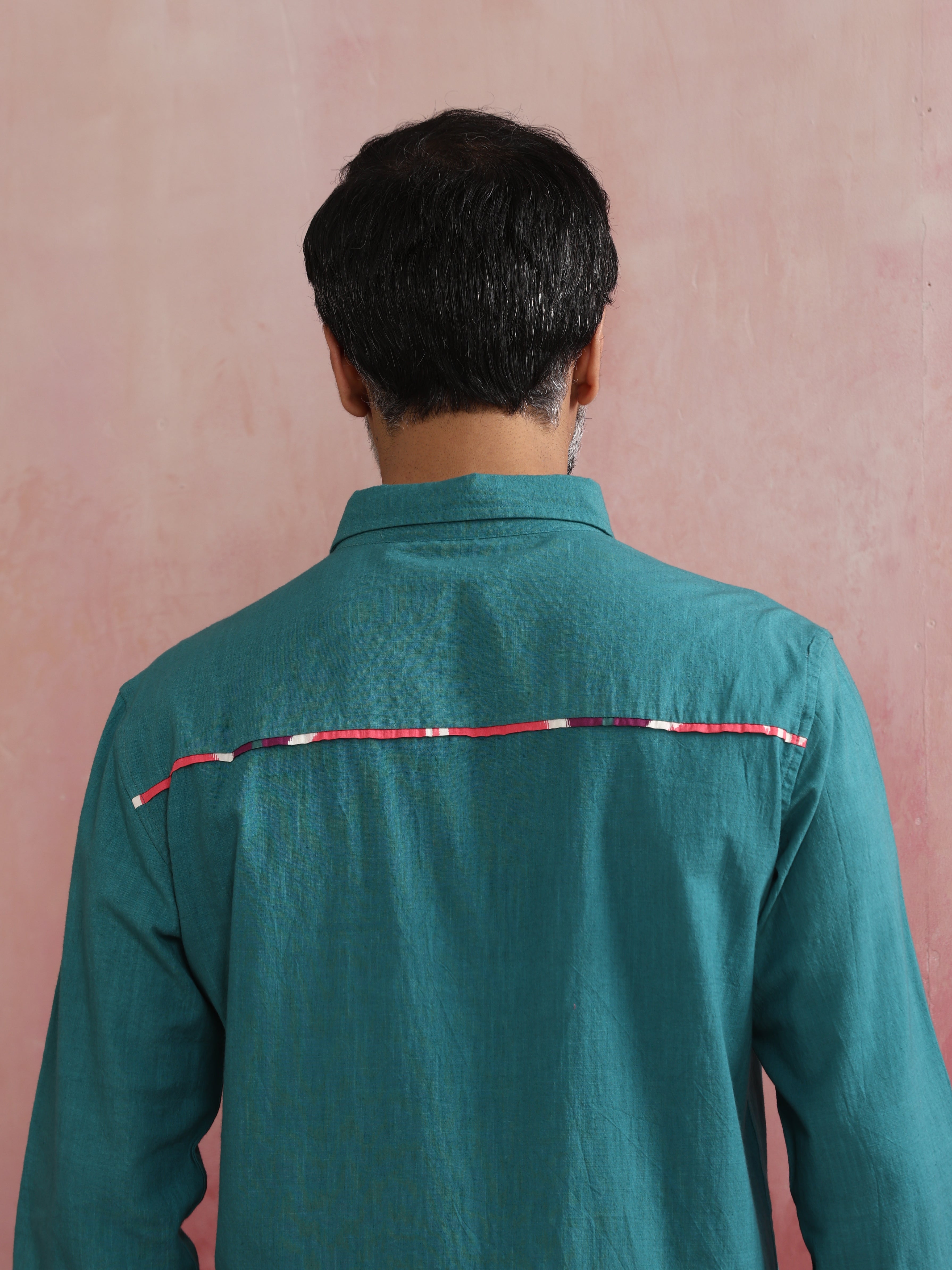 trueBrowns Men's Teal Cotton Shirt