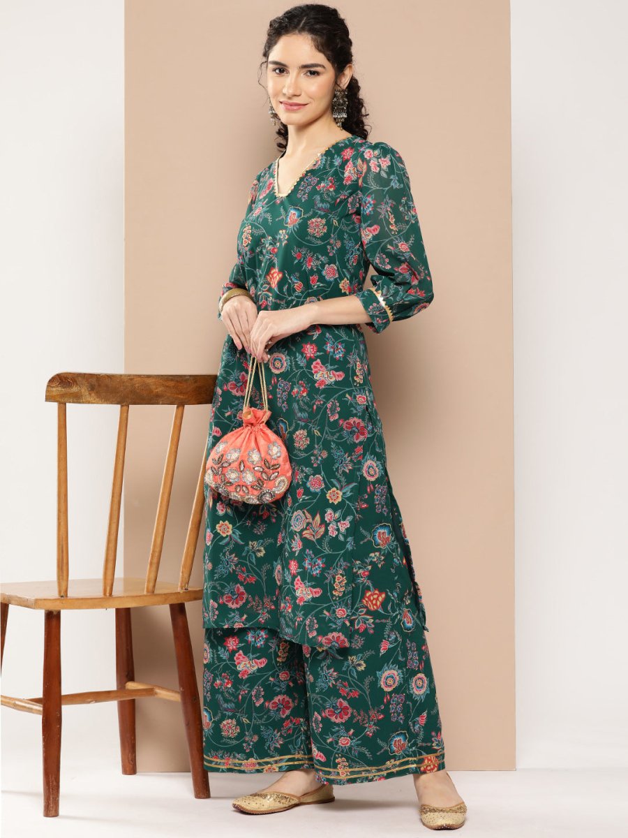 Ahalyaa Women Floral Printed Regular Gotta Patti Kurta with Palazzos - Distacart