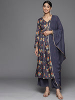 Thumbnail for Varanga Women Violet Sequin Embellished V-Neck A-Line Kurta Paired With Tonal Bottom Amd Dupatta - Distacart