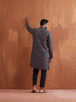 Thumbnail for trueBrowns Men's Black Floral Printed Kurta