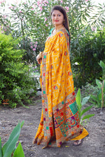 Thumbnail for Lorenvalley Fashion Premium Yellow Dola Silk Embroidery and Diamond work with Jacquard Lace Border Saree - Distacart
