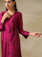 Thumbnail for trueBrowns Purple Textured Silk Angrakha Kurta Pant Set - Distacart