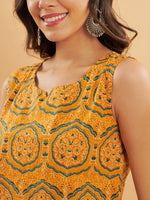 Thumbnail for InWeave Haldi Yellow Mughal Kalamkari W/U Top