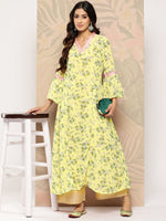 Thumbnail for Ahalyaa Floral Printed Bell Sleeves Gotta Patti Georgette Kurta - Distacart