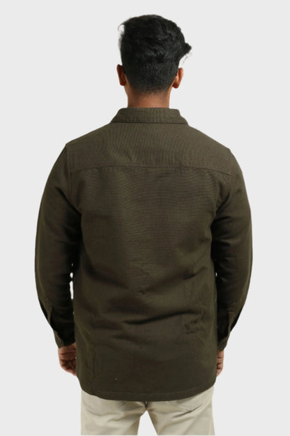 Xkind Olive Green Regular Fit Shacket - Distacart
