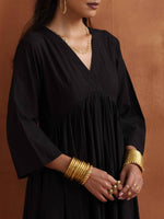 Thumbnail for trueBrowns Black Metallic Flared Anarkali Kurta Set