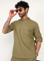 Thumbnail for Fabmade Olive Dune Linen Short Kurta Co-Ord Set - Distacart