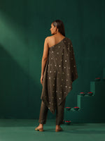 Thumbnail for trueBrowns Grey Diamond Viscose Silk One-Shoulder Kurta Pant Set - Distacart