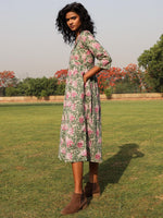 Thumbnail for trueBrowns Sage Cotton Block Print Lapel Collared Dress - Distacart