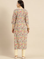 Thumbnail for Varanga Women Sea Green And Mustard Floral Printed Straight Kurta With Printed Trouser - Distacart