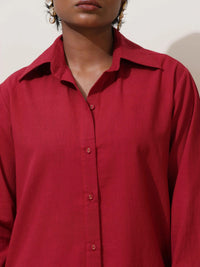 Thumbnail for trueBrowns Maroon Cotton Linen Co-Ord Set