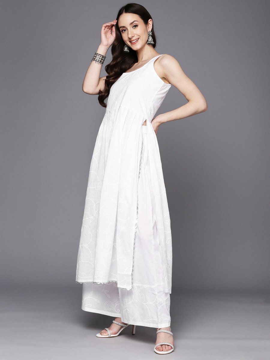 Ahalyaa Floral Printed High Slit Gotta Patti Pure Cotton Kurta With Palazzos & Dupatta - Distacart