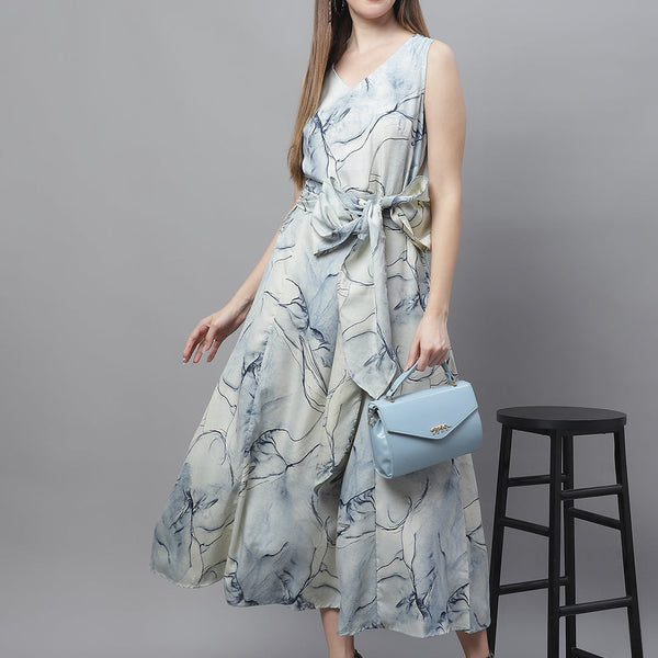 Jainish Women's Blue Printed A-Line Dresses - Distacart