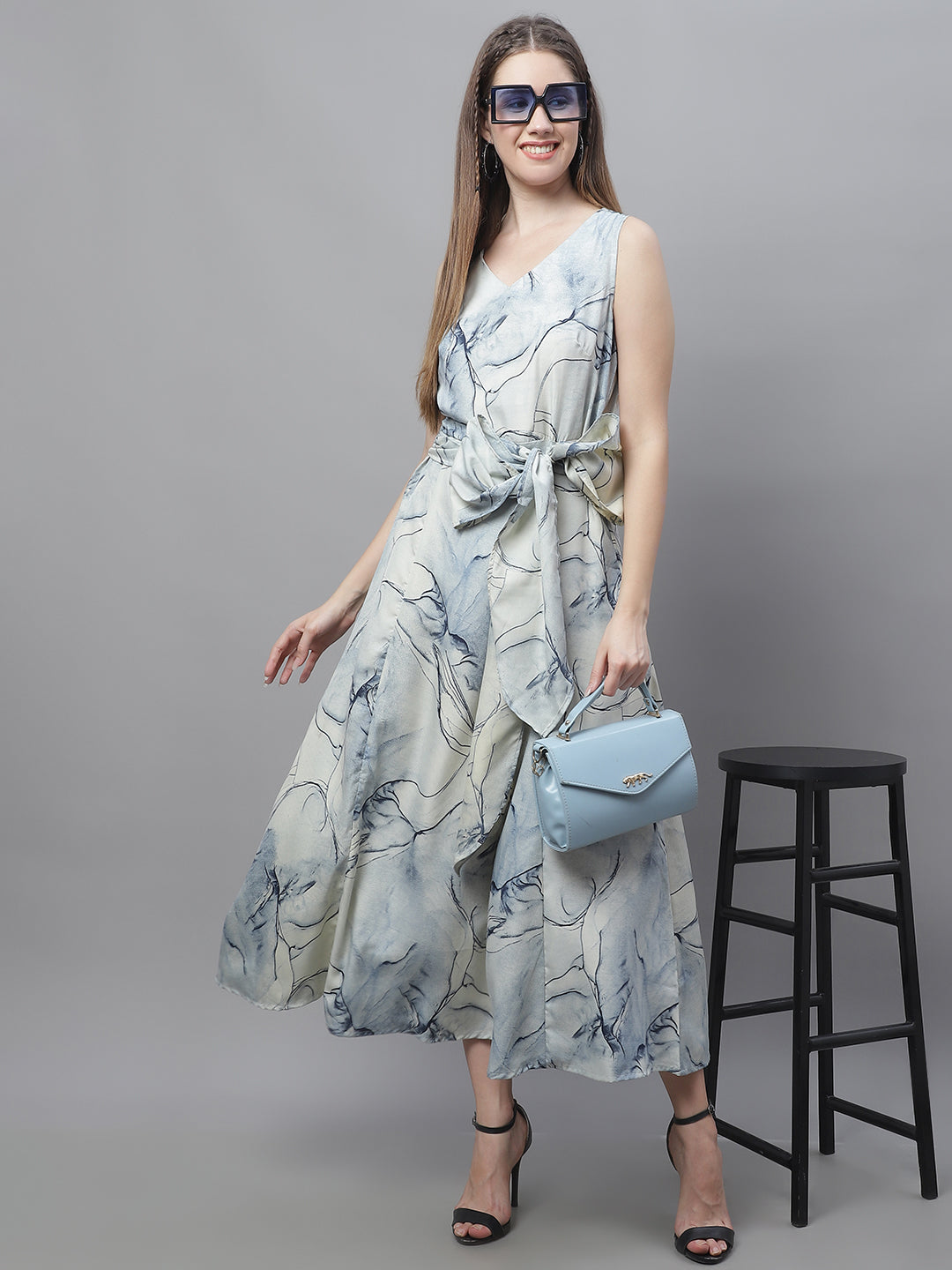 Jainish Women's Blue Printed A-Line Dresses - Distacart