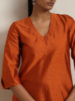 Thumbnail for trueBrowns Orange Silk Kurta Co-ord Set