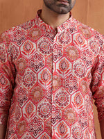 Thumbnail for trueBrowns Men's Beige Printed Front Open Kurta