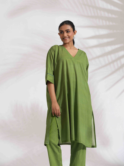 trueBrowns Green Cotton Placement Print Kurta Co-ord Set - Distacart