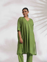 Thumbnail for trueBrowns Green Cotton Placement Print Kurta Co-ord Set
