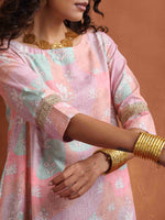 Thumbnail for trueBrowns Beige Palm Print A-line Kurta Set - Distacart