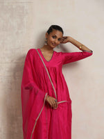 Thumbnail for trueBrowns Pink Silk Anarkali Kurta Pant Dupatta Set - Distacart