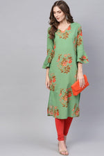 Thumbnail for Ahika Regular Wear Cotton Fabric Printed Sea Green Color Simple Kurti - Distacart