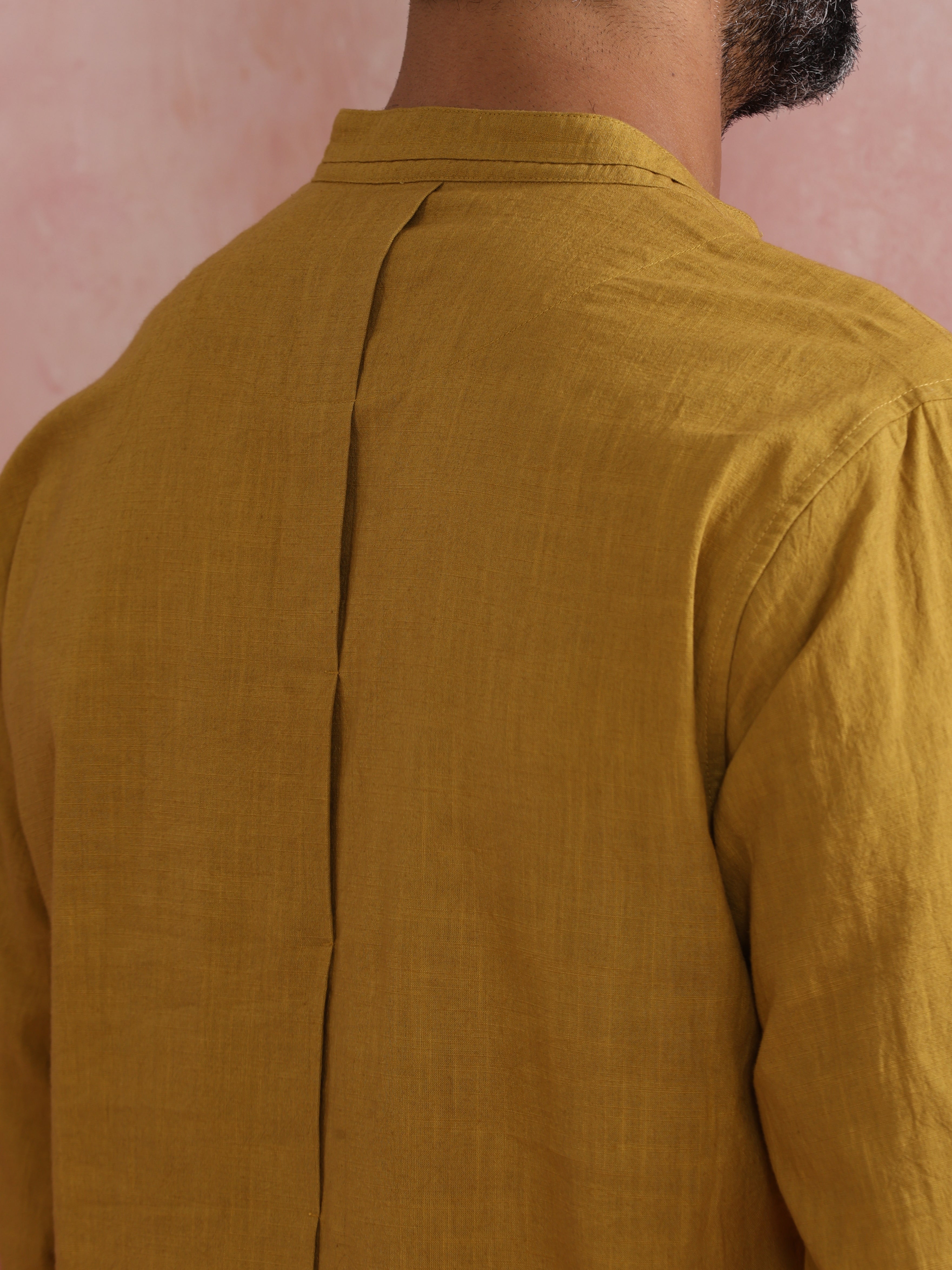 trueBrowns Men's Mustard Cotton Mandarin Collar Stylized Kurta - Distacart