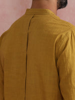 Thumbnail for trueBrowns Men's Mustard Cotton Mandarin Collar Stylized Kurta - Distacart