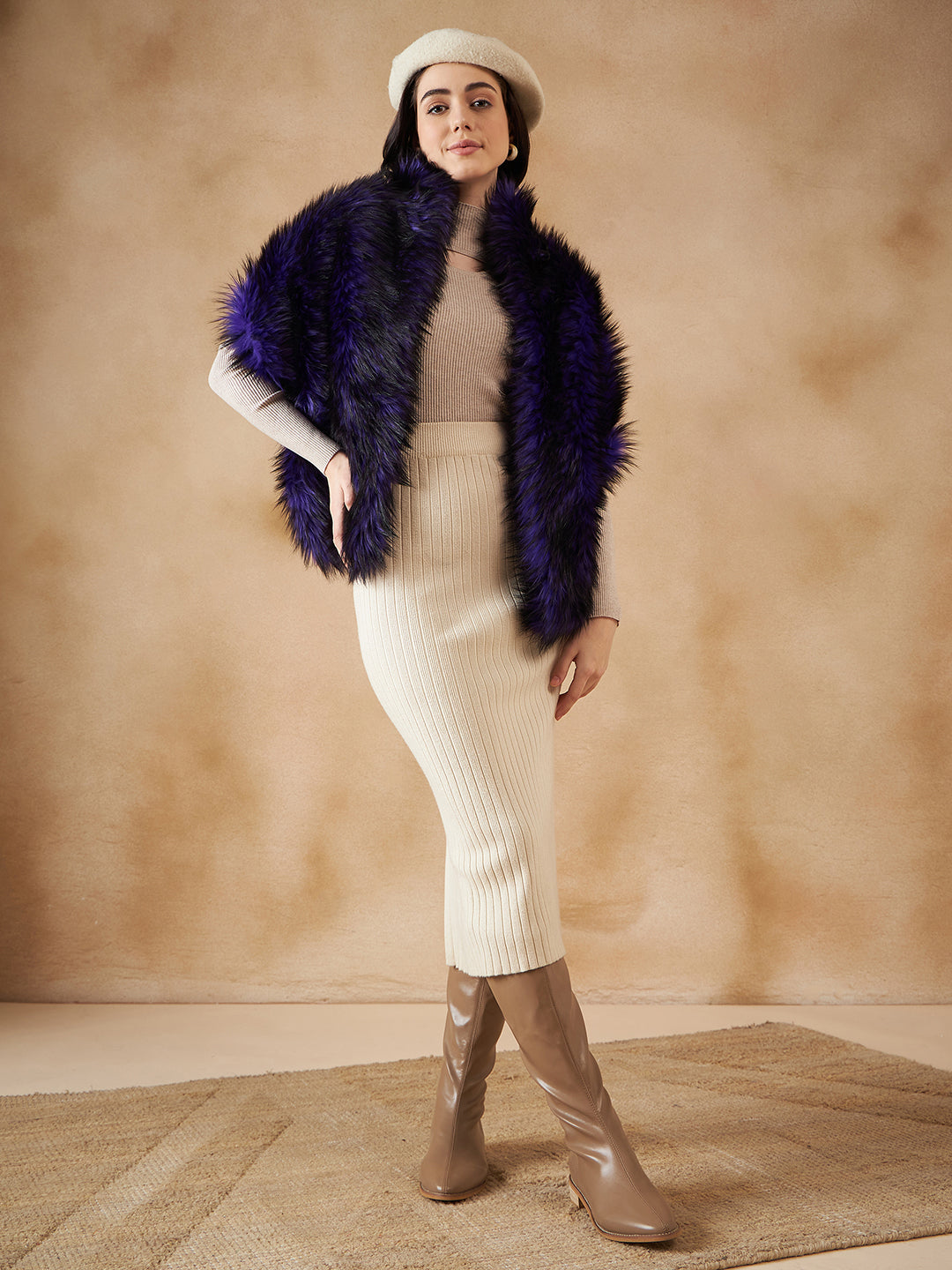 InWeave Purple Black Faux Fur Cape - Distacart