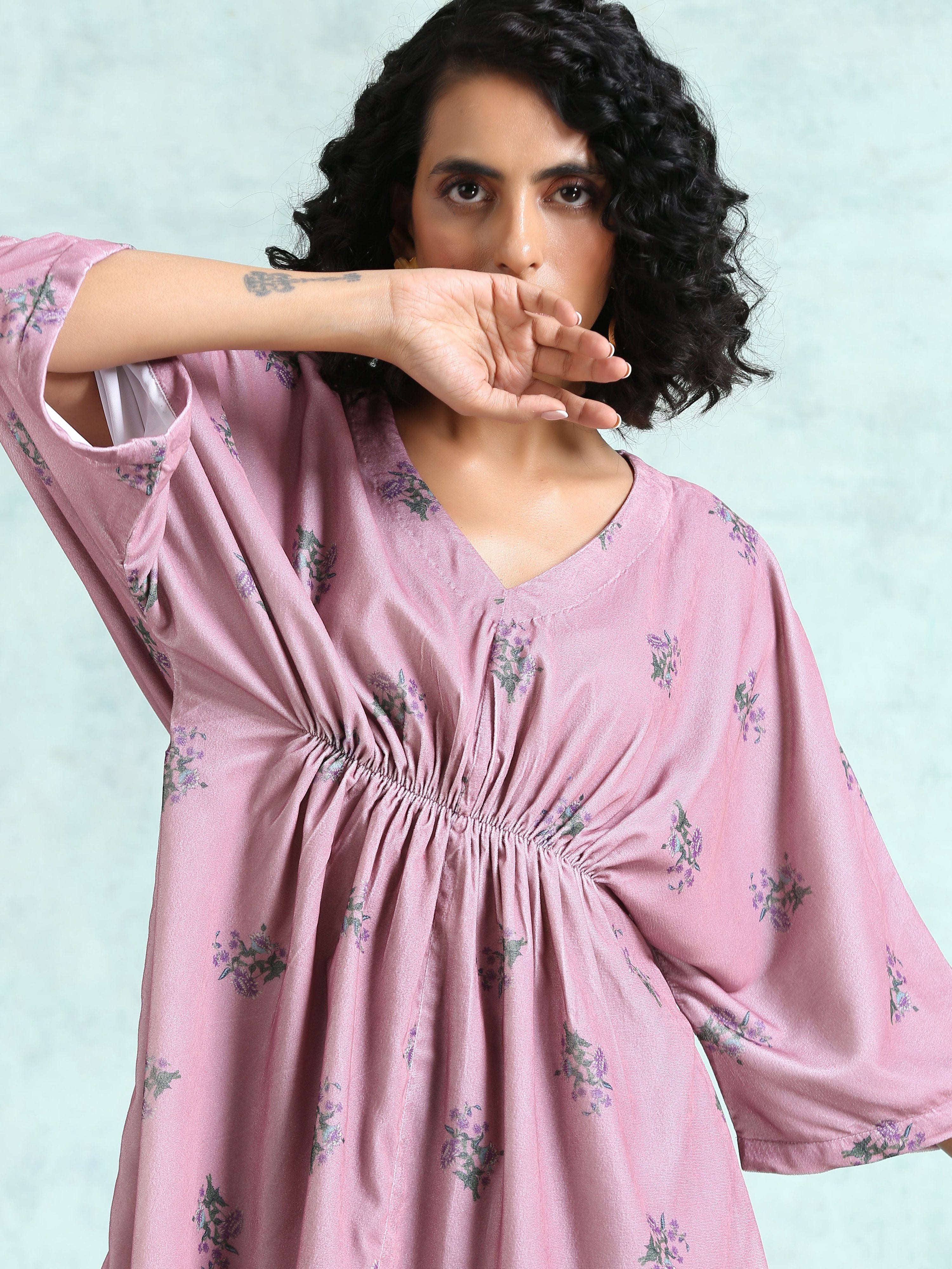 trueBrowns Light Mauve Printed Velvet Co-Ord Set - Distacart