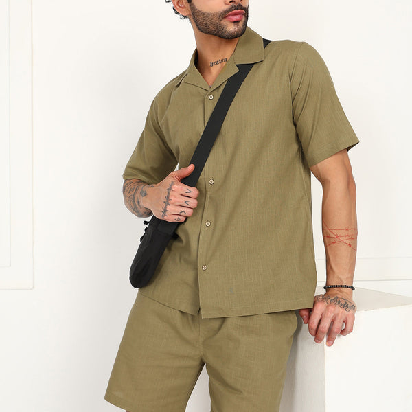Fabmade Khaki Ease Linen Co-Ord Set - Distacart