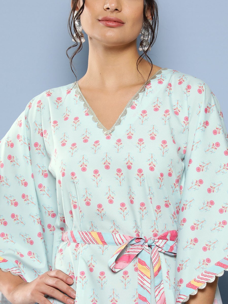 Ahalyaa Women Sea Green Floral Printed Gotta Patti Kurta with Trousers - Distacart