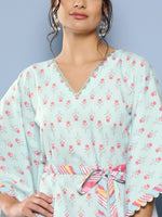 Thumbnail for Ahalyaa Women Sea Green Floral Printed Gotta Patti Kurta with Trousers - Distacart