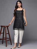 Thumbnail for Ahalyaa Square Neck Printed Embellished Crepe Tunic - Distacart