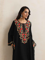Thumbnail for trueBrowns Black Kashmiri Embroidered Woollen Phiran Kurta - Distacart