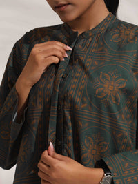 Thumbnail for trueBrowns Green Cotton Print Shirt Top & Pants Co-ord Set