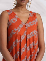 Thumbnail for trueBrowns Orange Cotton Print Sleeveless Kurta Set