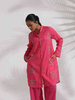 Thumbnail for trueBrowns Pink Cotton Print Kurta Co-ord Set