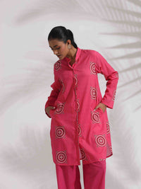 Thumbnail for trueBrowns Pink Cotton Print Kurta Co-ord Set