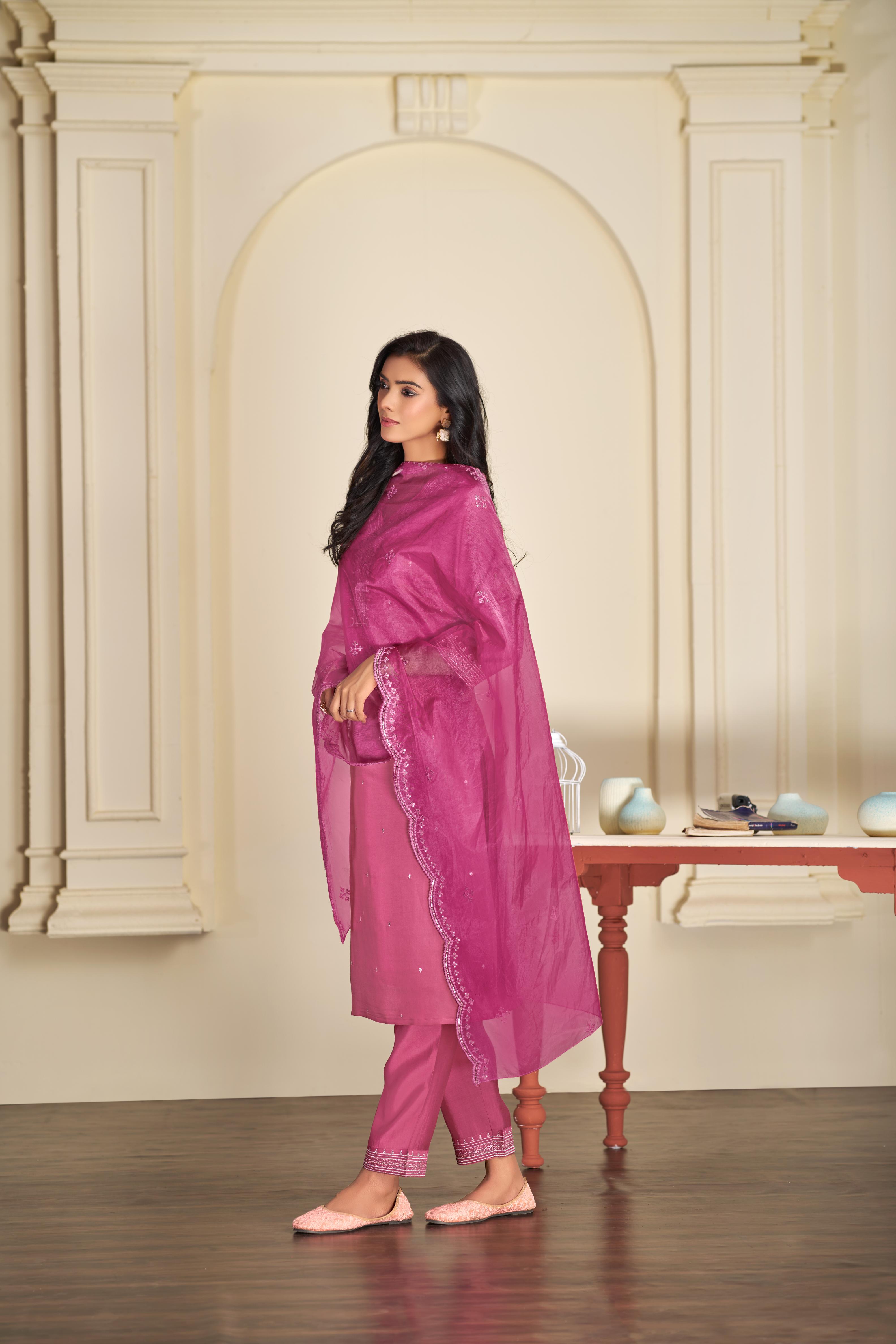 BulBul Ragini Solid Pink Roman Silk Salwar Suit